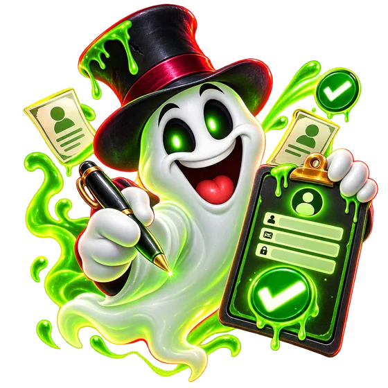 Registrace do Spookino Casino – duch vyplňuje formulář